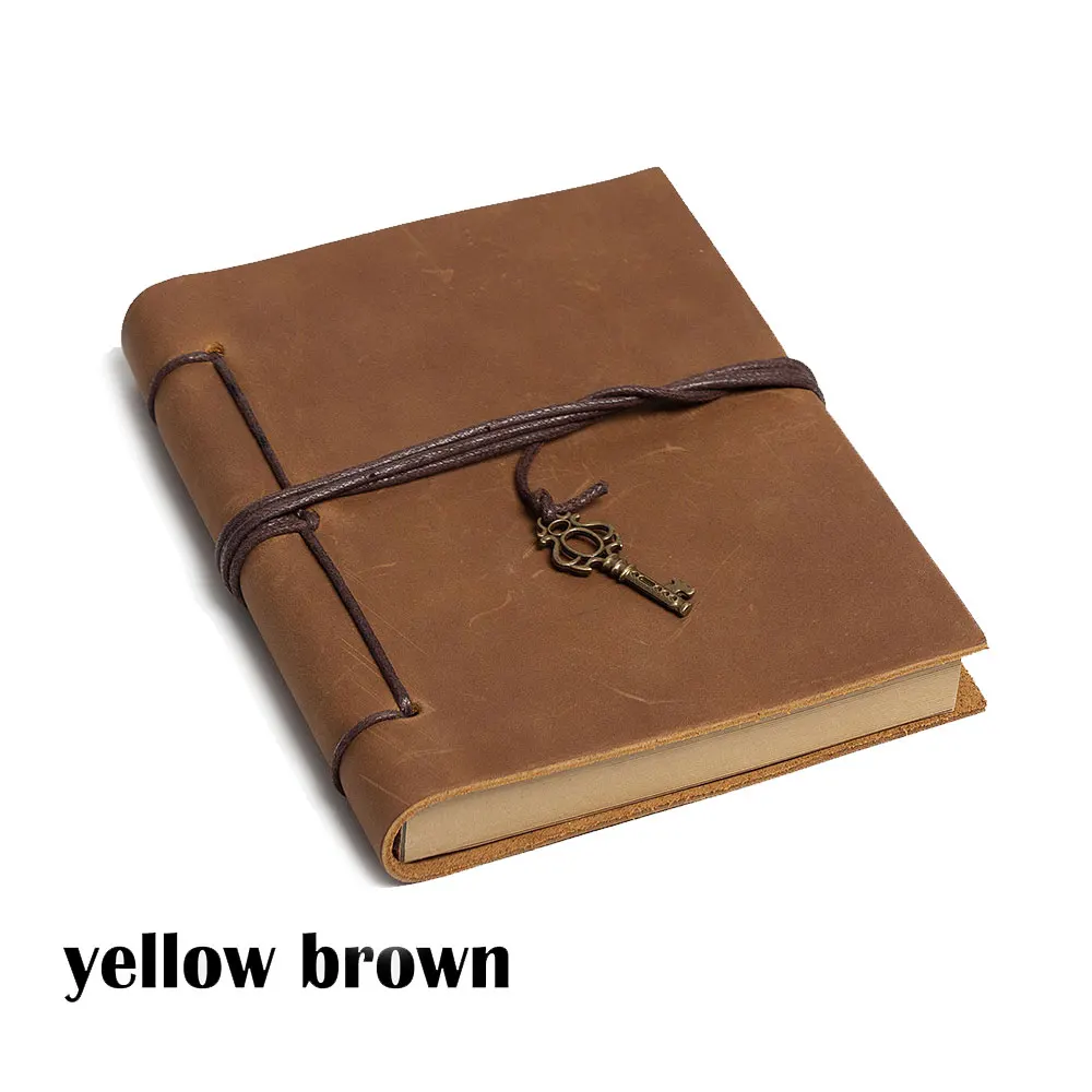 Yellow brown Дневники дневник ежедневники, тетрадь натуральная кожа из бечёвки альбом на спирали винтажные планировщик A5 путешествие в подарок Школа Офис блокнот ежедневник скетчбук блокноты - Цвет: Yellow brown