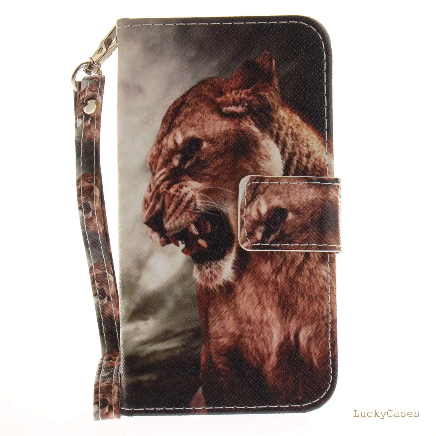 Черная кошка тигр Волк Мопс Leopard обезьяна Магнолия животного Флип Бумажник PU