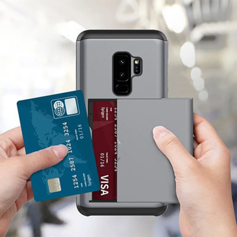 Для samsung Galaxy S10E S8 S9 Plus Note 4 5 8 9 роскошный скользящий слот для кредитных карт Hybrid Броня силикон чехол для S6 S7 Edge