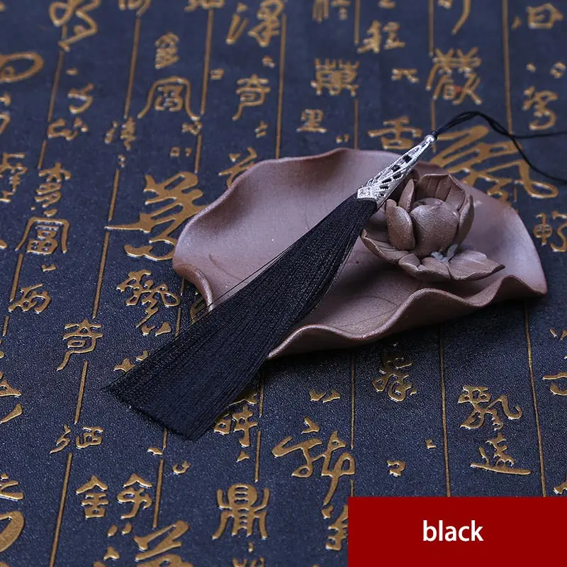 black 2 шт 9 см Висячие веревочки сплав колпачок шелк кисточка швейная ткань кисточка ключ кисточки китайские Характеристики подарок украшения кулон - Цвет: black
