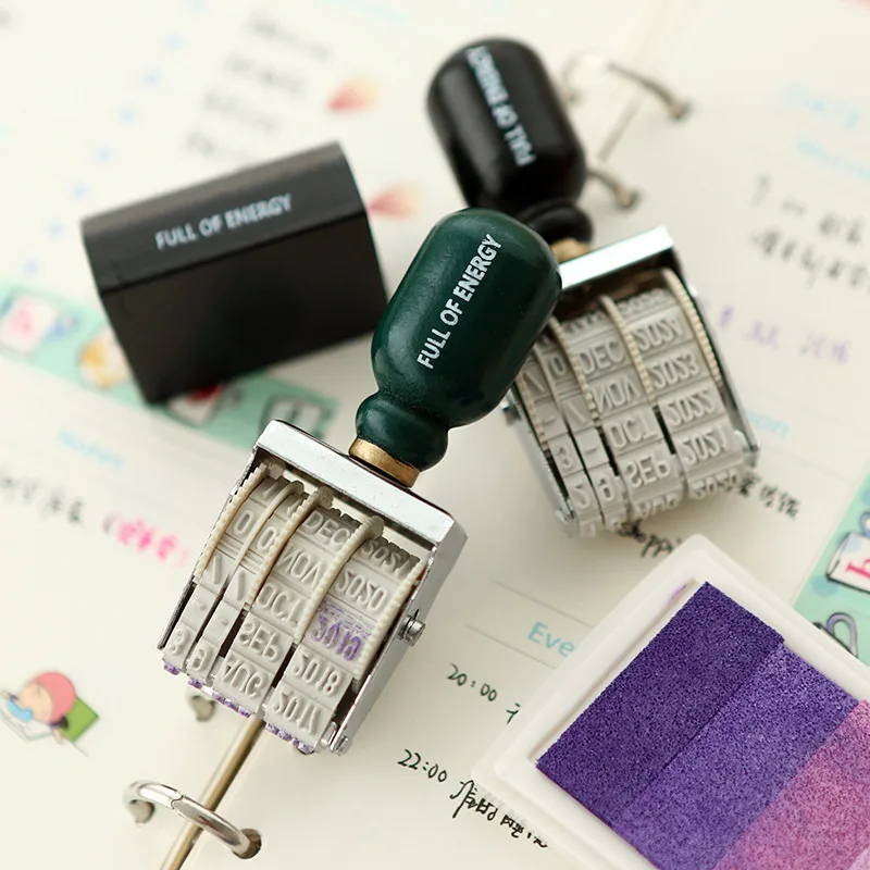 Деревянная ручка ролик Печать Дата Diy штампы для скрапбукинга Kawaii Канцтовары Zakka