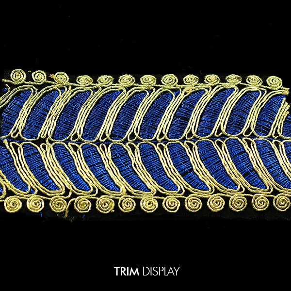 Синяя золотая металлическая отделка вышитая кружевная ткань искусственное