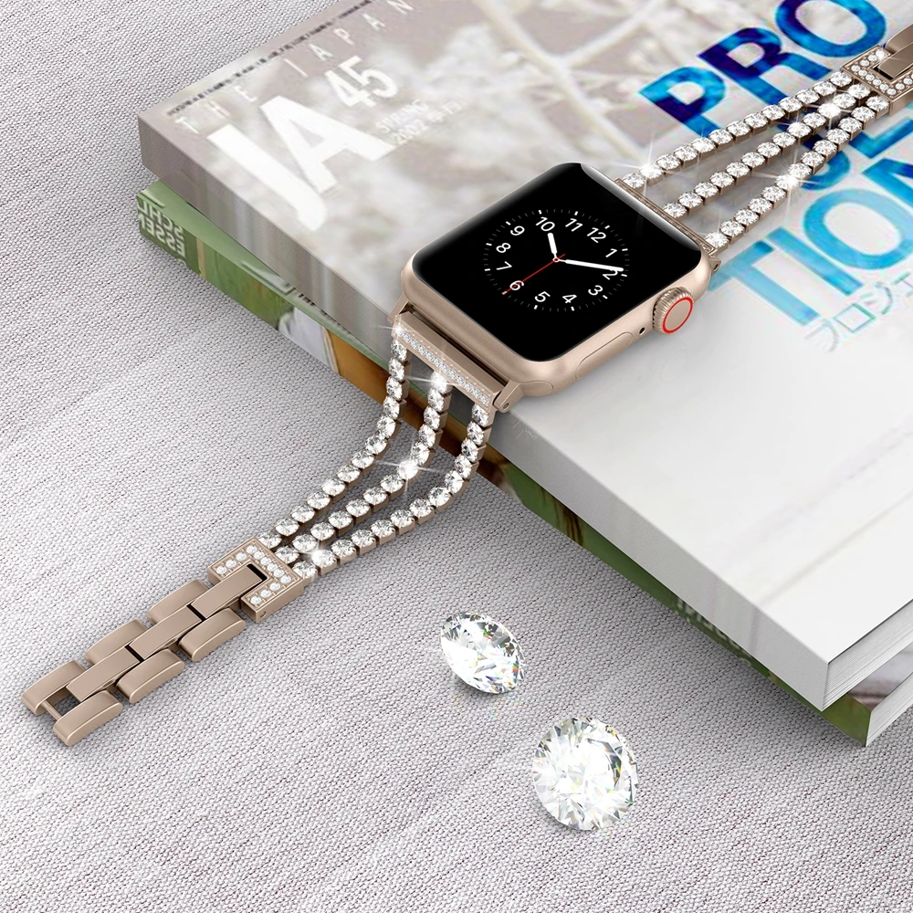 Бриллиантовый ремешок для Apple Watch, ремешок 40 мм, 44 мм, ювелирный браслет из нержавеющей стали для женщин, для iWatch, серия 5, 4, 3, 2, 1, 38 мм, 42 мм