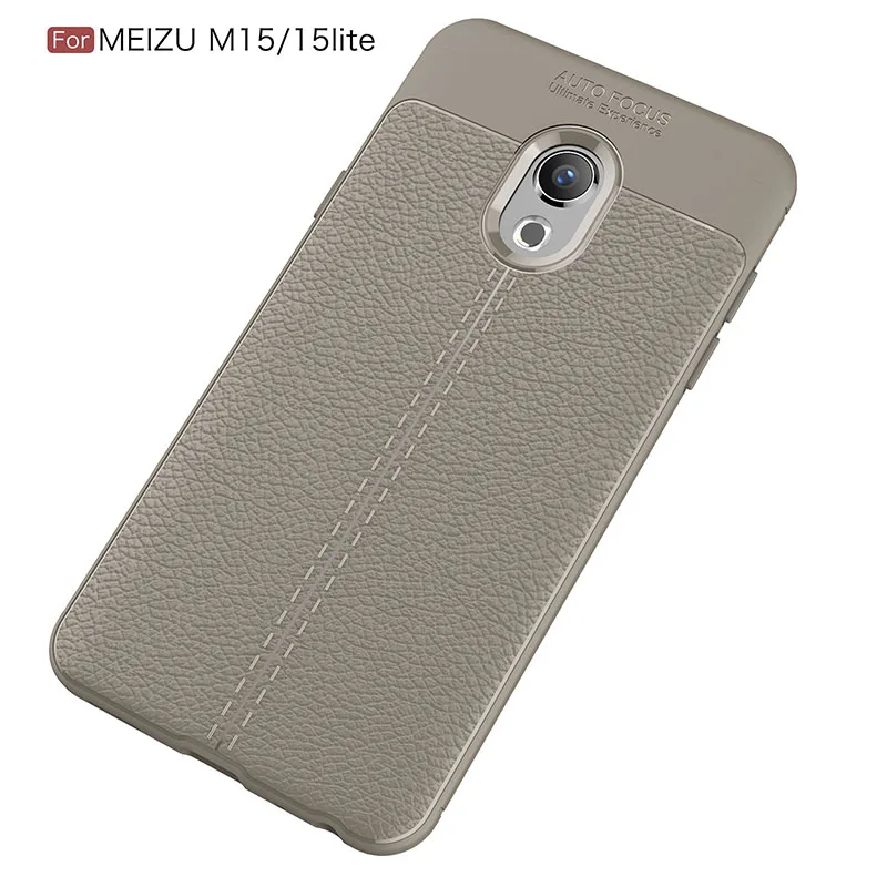 Gray Личи зерна узор кожаное силиконовый чехол на мизу meizu 15 Lite чехлы селиконовые классический личи полоски матовая Мягкие ТПУ случаи для меня мейзу 15 лайт case случае бампер cases Обложка чехол силиконовые - Цвет: Gray