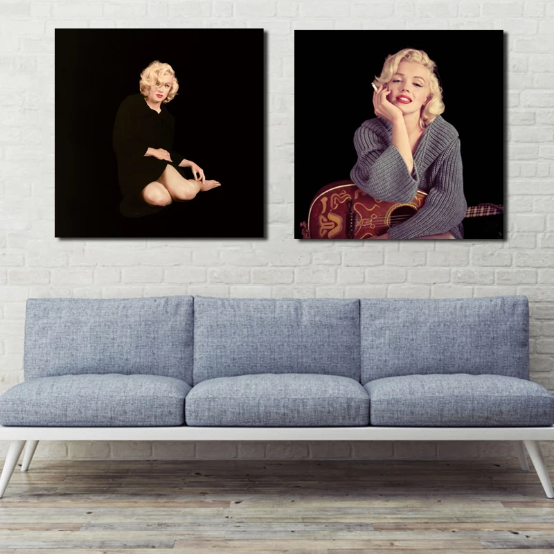 Мэрилин Монро для курения с гитарой винтажный постер Холст Картина Печать