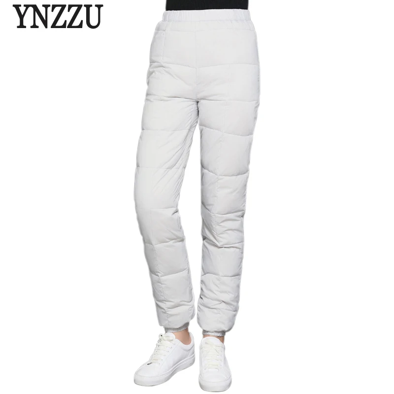 YNZZU New Winter Casual 90% White Duck Down Pants Women High Elastic Waist Thicken Warm Trousers Windproof Female B125 | Женская одежда