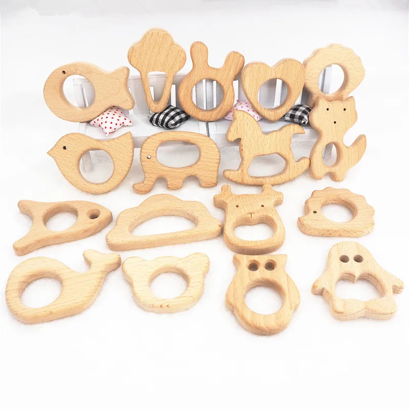 Chenkai 10pcs Wooden Teether DIY Organic Eco-friendly Nature Wood Baby Teething Pacifier Grasping Montessori Toy Accessories