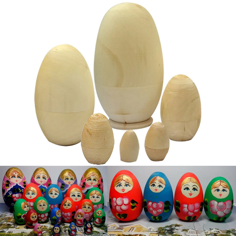 6 шт./компл. неокрашенные DIY пустые деревянные эмбрионы русская матрешка куклы
