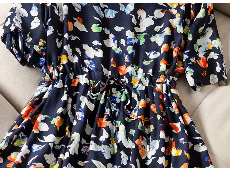 Для женщин платье с принтом 100% шелковый креп Повседневное длинное кружевное