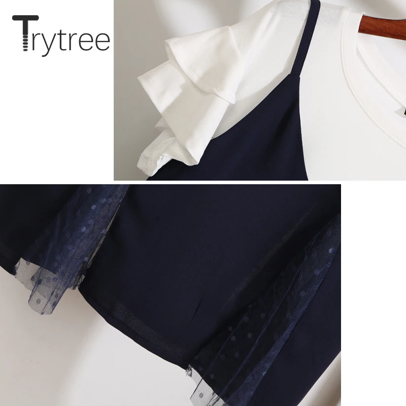 Trytree лето осень женский комплект из двух предметов Повседневный Топ с рюшами и