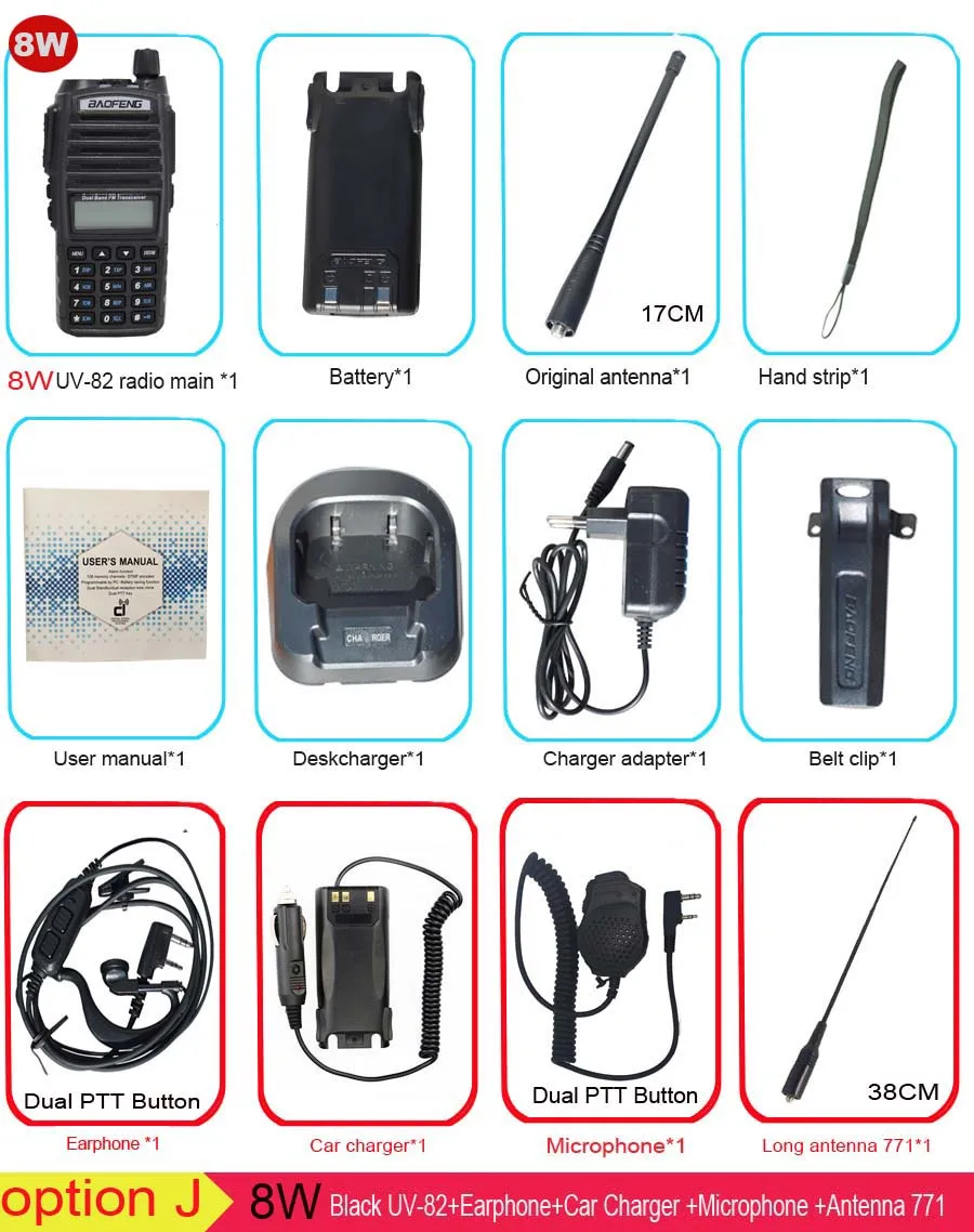 Популярная портативная рация, Baofeng, UV-82, две кнопки PTT, двухстороннее радио Vhf Uhf, двухдиапазонное Baofeng UV 82 UV82, двухстороннее радио - Цвет: Option J