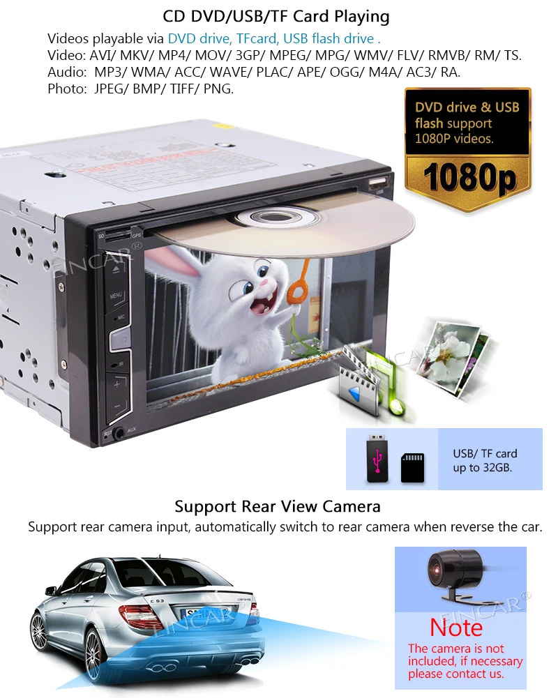 Eincar 2 din 6 ''Автомобильный мультимедийный плеер MP3 Bluetooth DVR Автомобильный DVD