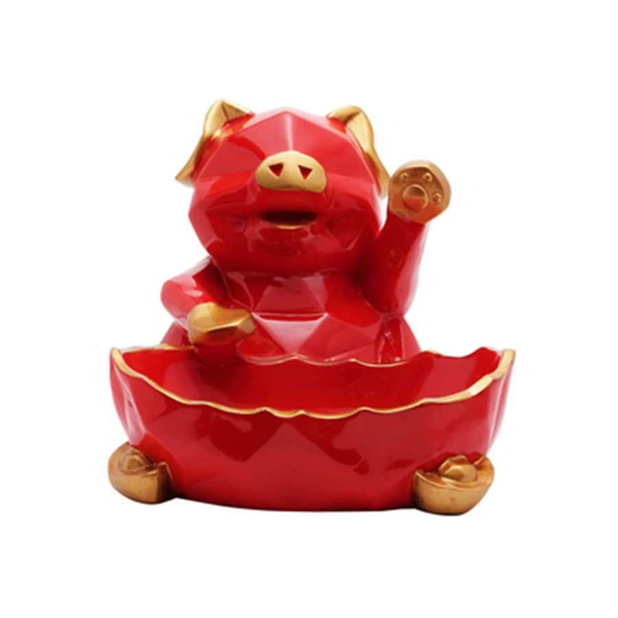 Большая красная копилка с мультяшной Свинкой Геометрическая оригинальная