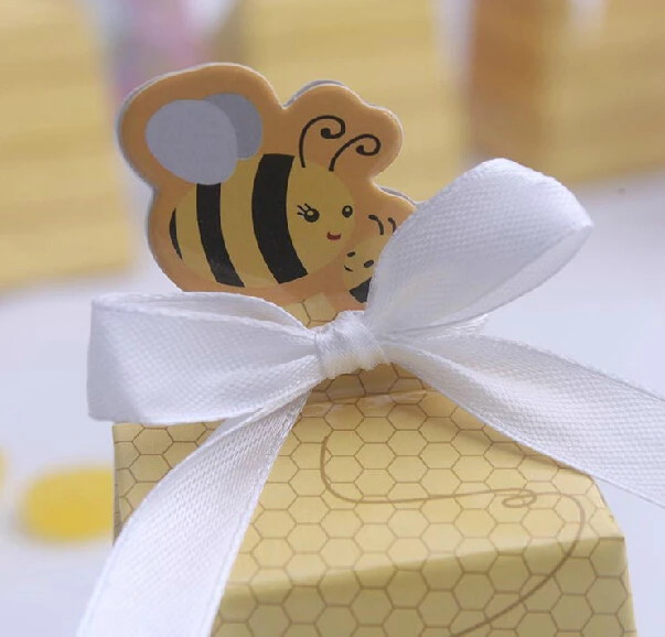 100pcs Cute Creative Cartoon Bee Candy Boxes Baby Birth Shower Birthday Party Favor Supplies Gift Box | Дом и сад
