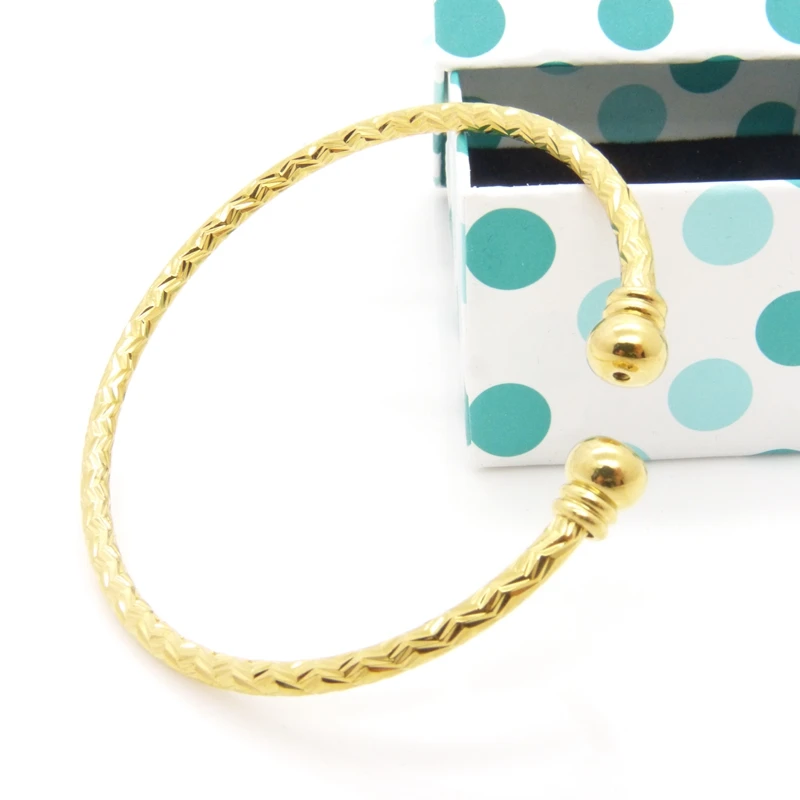 Волнистый резной твердый браслет желтое золото заполненный женский манжет