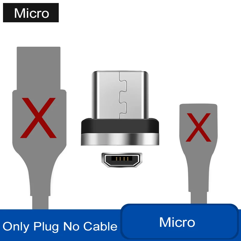 Магнитный usb-кабель 1 м 2 м, быстрая зарядка, USB type C, Micro Android, для samsung S10, зарядный кабель для iPhone 6, 6 S, 7, 8 Plus, XS MAX, XR - Цвет: only Micro Plug
