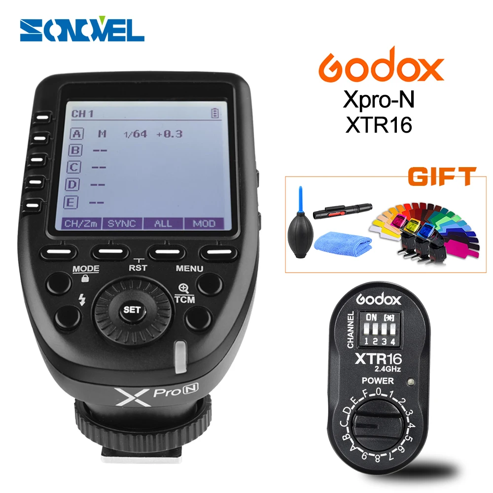 

Передатчик триггера вспышки Godox XPro-N с i-TTL II 2,4G Wireless X System HSS LCD Screen + XTR-16 ресивер для Nikon DSLR
