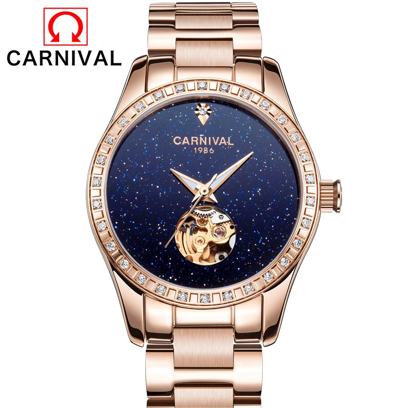 CARNIVAL 2017 женские бриллиантовые часы Топ бренд роскошные простые звезды скелет