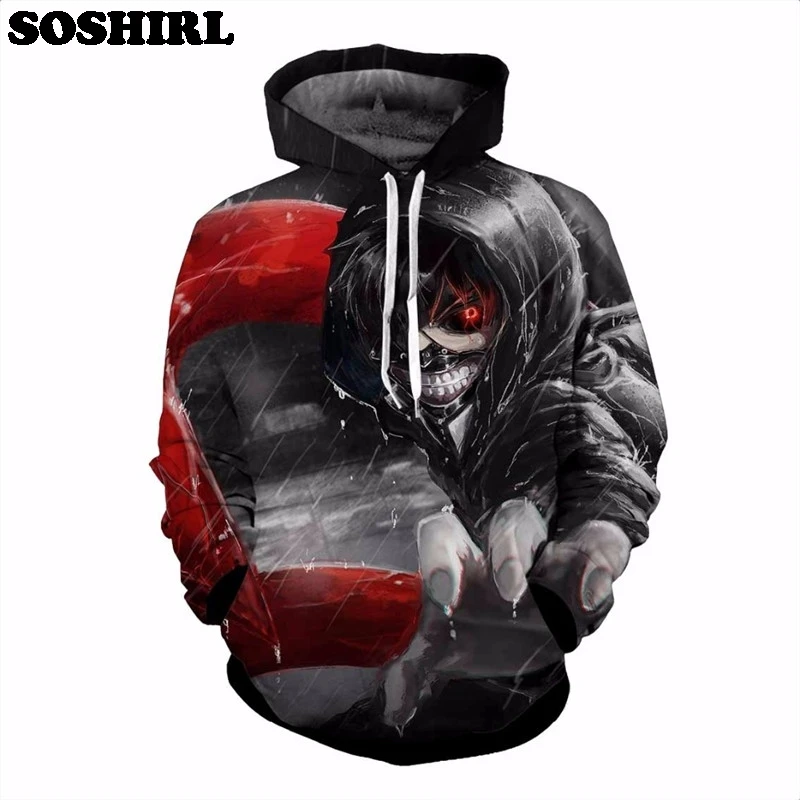 SOSHIRL аниме Токийский Гуль 3d толстовки одежда в стиле Харадзюку Hispter толстовка с