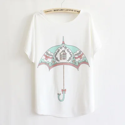 Новинка 2017 модные женские футболки в консервативном стиле топы с синим зонтиком