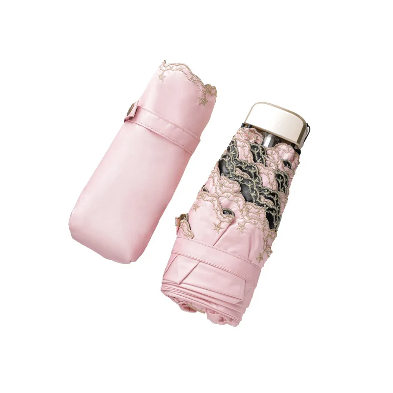 Мини Карманный Зонт вышитый двойного назначения черный пластиковый S514|Зонтики| |