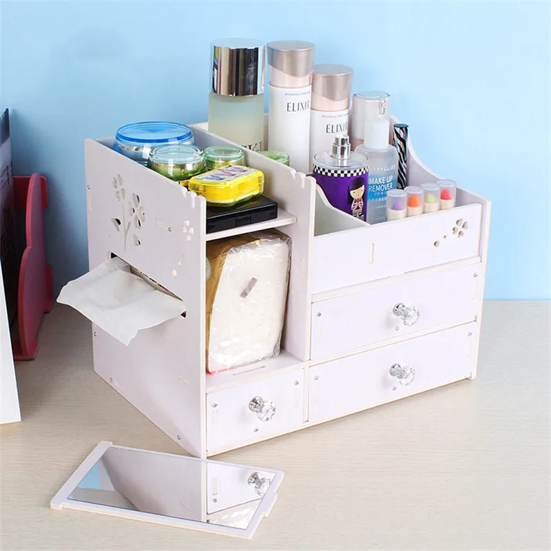 2018 New Wood Cosmetic Organizer Diy Assembly Wooden Organizador Makeup Drawers Factory Jewelry Box | Дом и сад