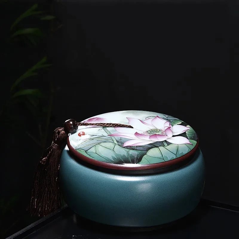 

Chinese Style Tea Storage Jar Hand Painted Vintage Pattern Ceramic Canister Seal Cans Tea Ceremony Accessories Teaware Caddies