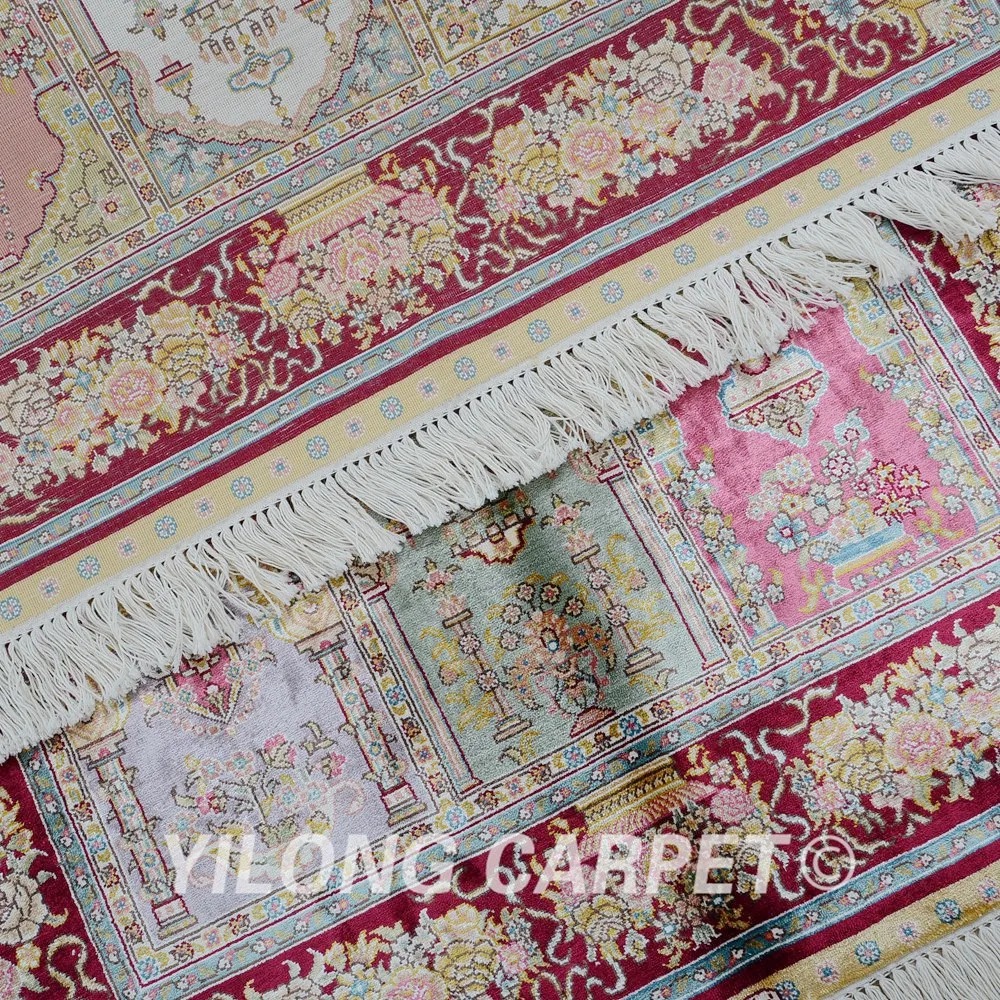 

Yilong 2.7'x4' Hereke silk carpet four season vantage exquisite Turkish garden silk rugs (0493)