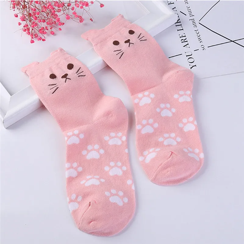 1 пара kawaii Harajuku повседневные носки с принтом кота корейские животными Sokken женские
