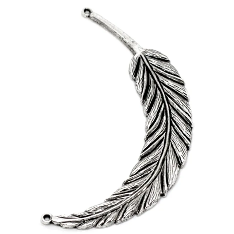 

1Pc Pendant Connector For Necklace Birds Feather Animal Silver Tone Jewelry Making Diy Findings Charms 95x18mm
