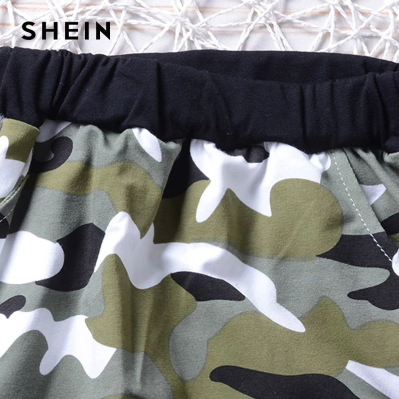SHEIN/футболка с буквенным принтом и камуфляжные штаны для маленьких мальчиков; комплект из двух предметов; коллекция года; сезон весна; модная повседневная детская одежда с короткими рукавами для мальчиков