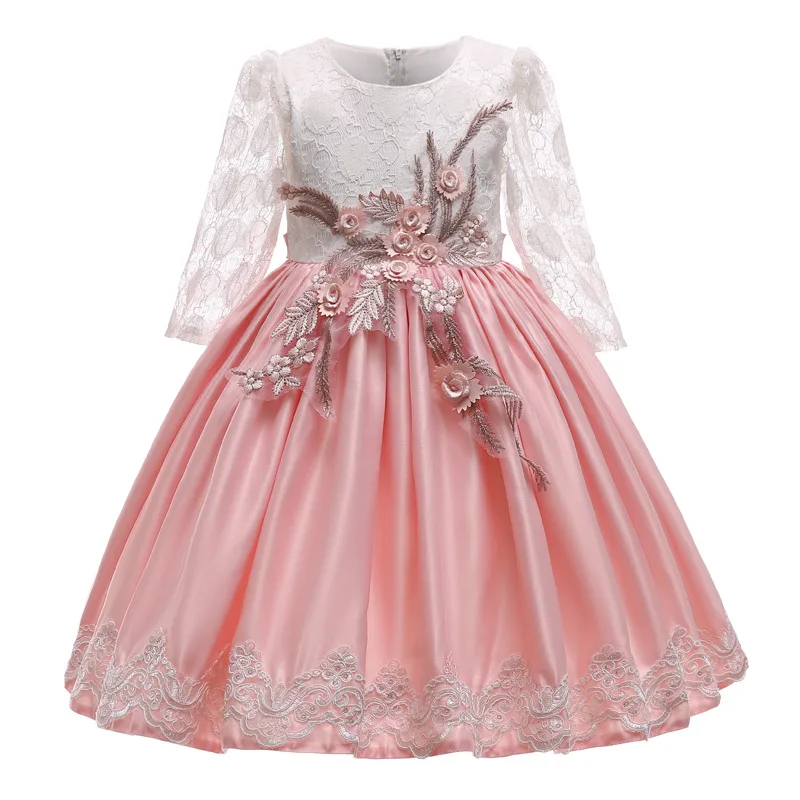 

2019 Girl party dress / girls christmas dress 3D Rose Flower Fabric / Wedding dress for girls
