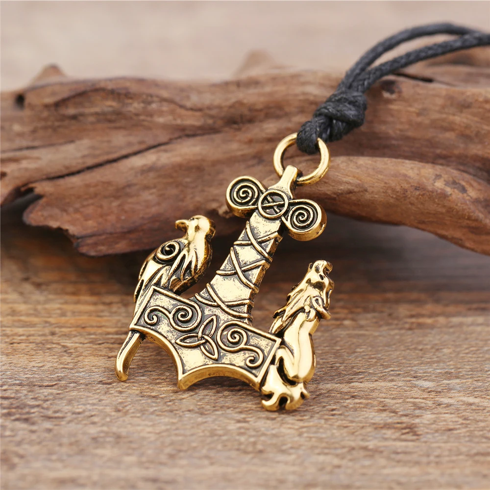 Fishhook Цинковый сплав Молот Мьёльнир Тора ожерелье золотой Ворон подвеска в виде