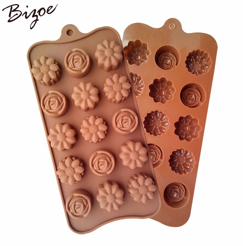 2pcs 15-Cavity Round Silicone Mold for Chocolate Jelly and Candy, Flower Shape Mold