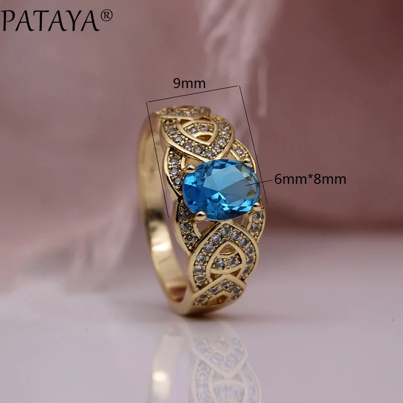 Новые роскошные женские кольца PATAYA цвета морской волны, розовое золото 585, овальный Природный Цирконий, модное ювелирное изделие для свадебной вечеринки, изящные полые кольца