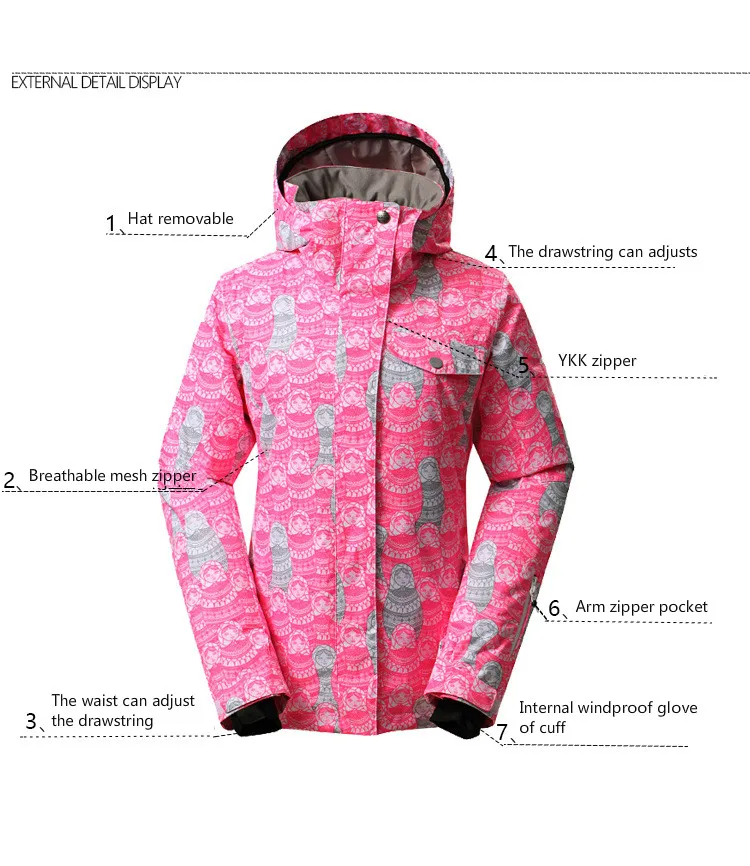 

MS GSOU SNOW Ski Suit Outdoor Winter Windproof Warm Waterproof Breathable Single Double Board Ski Jacket For Women Size XS-L