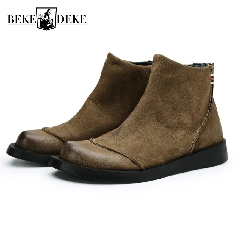 

Man Genuine Leather Military Boots Autumn Winter Retro Boots Men Round Toe Fashion Ankle Chelsea Combat Army Shoes New