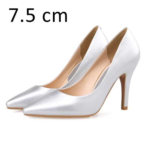 Silver Pumps 7.5cm Женские брендовые туфли-лодочки на высоком каблуке, с острым носком, на тонком каблуке, без шнуровки, офисные женские модельные туфли, женские однотонные туфли-лодочки размера плюс - Цвет: Silver Pumps 7.5cm