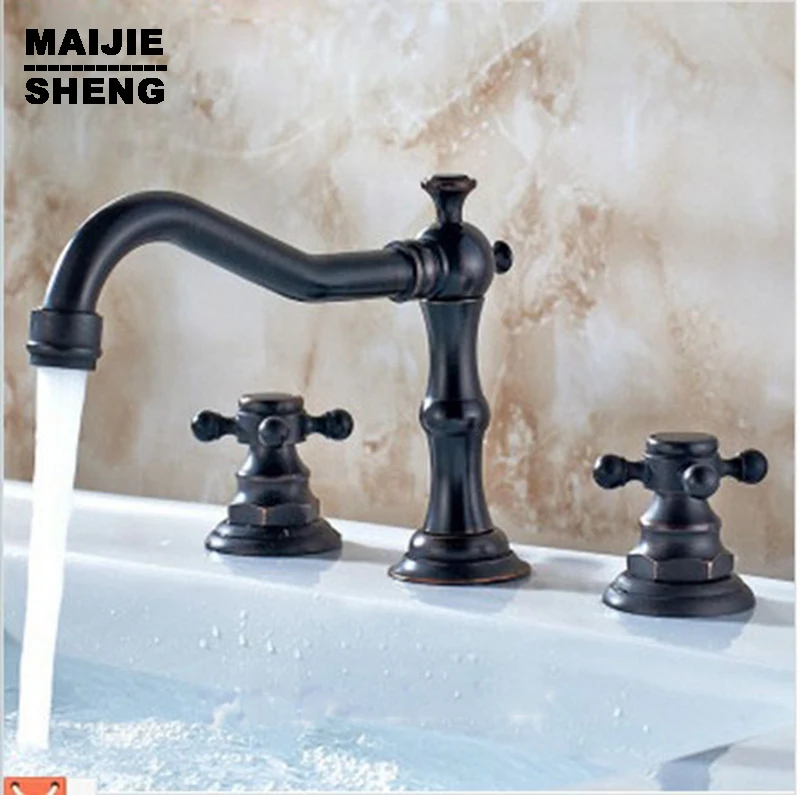 

Bathroom Face Basin Faucet Black Archaize Taps Three-piece Suit And Mixers Taps Torneira Para Banheiro Design Style Faucet