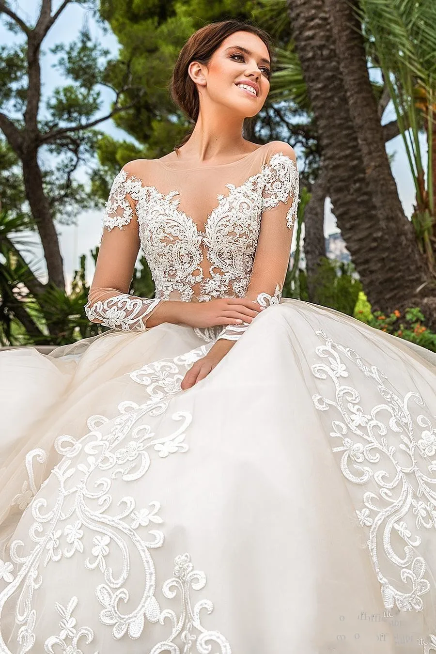 Gorgeous Wedding Gowns Long Sleeves Illusion Major Embroideries Chapel Train Tulle Bridal Gown Backless vestido de noiva sereia | Женская