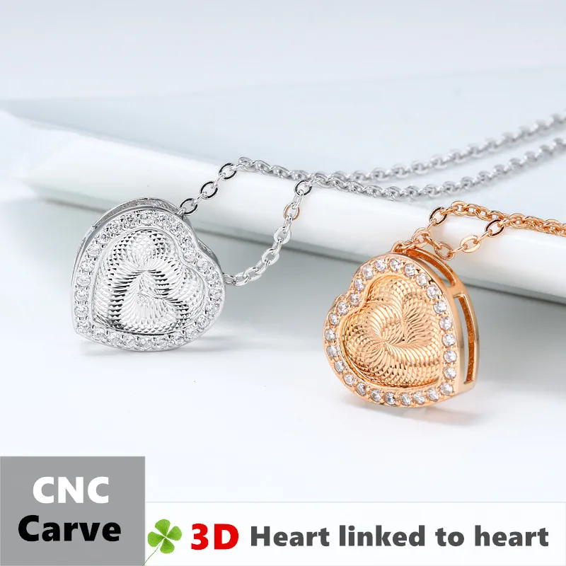 Fancnique 925 пробы серебро 3D двойной связаны сердца ЧПУ вырезка циркон любовь кулон