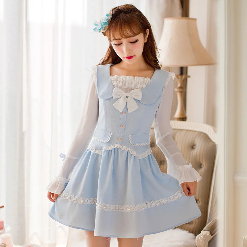 Милое платье принцессы в стиле Лолиты яркое осеннее шифоновое с расклешенными