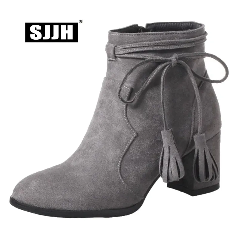 Женские ботильоны из флока SJJH с круглым носком Короткие Плюшевые Ботинки Челси