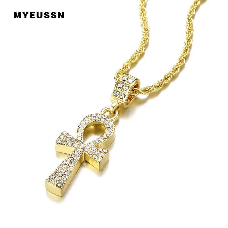 Bling Jewels украшение кристалл Ankh кулон/ожерелье мужской ледяной из сплава Веревка