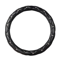 m size black color car steering covers steering wheel cover with rhinestone soft pu leather auto truck steering cover
