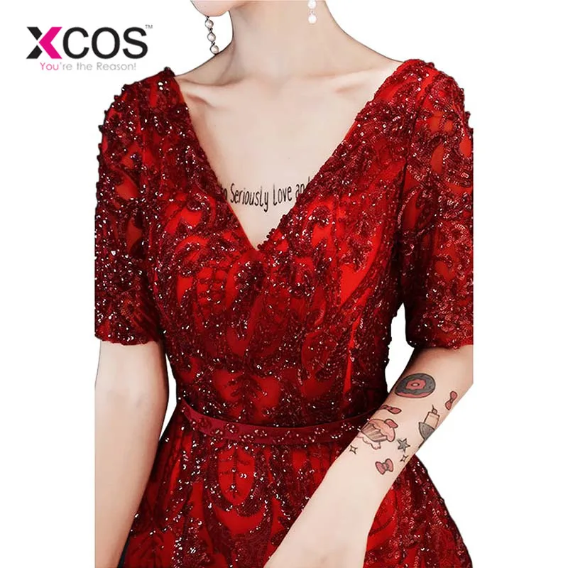 XCOS Элегантный vestido длинная Аппликация из бисера длинное ТРАПЕЦИЕВИДНОЕ ПЛАТЬЕ