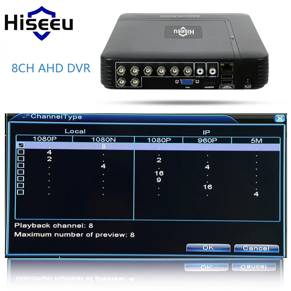 Hiseeu CCTV 8CH камера безопасности комплект 4 шт 720P 1080P AHD Водонепроницаемая уличная камера наружная 2MP комплект видеонаблюдения для дома