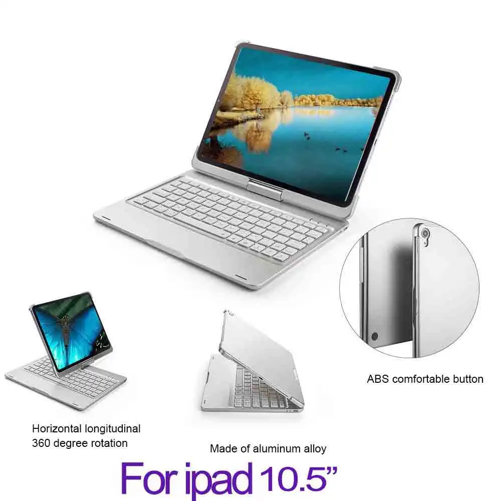 ipad 10.5 sliver Чехол для iPad Pro 11 ’’ 10.5 ‘’ 9.7 ’’ 7 Цветная подсветка 360 Rotatio Крышка беспроводной клавиатуры Bluetooth Складная беспроводная клавиатура - Цвет: ipad 10.5 sliver