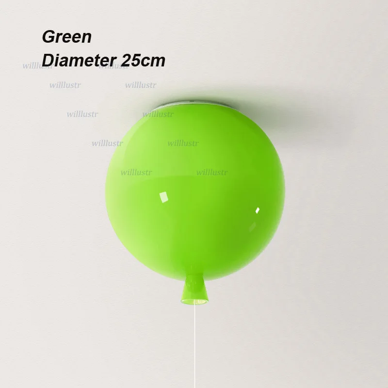 Green Diameter 25cm Многоцветный воздушный шар, потолочный светильник для спальни, детской комнаты, детского сада, отеля, торгового центра, для детской комнаты, цветной современный стеклянный светильник - Цвет корпуса: Green Diameter 25cm