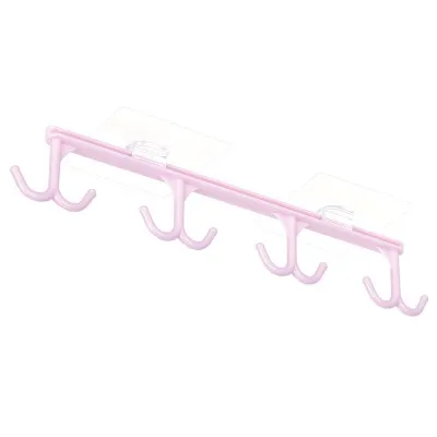pink Домашний Многофункциональный бесследный держатель для кухонных чашек для ногтей настенный ящик полка хранения Органайзер 8 крючков 25,8*5 см - Цвет: pink